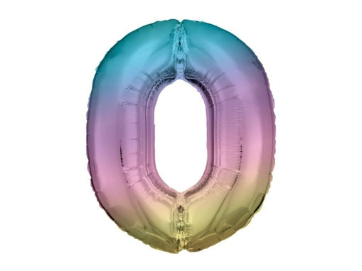 Picture of FOIL BALLOON NUMBER 0 PASTEL RAINBOW 34 INCH